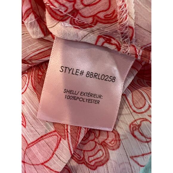 Badgley Mischka Sheer Flowing Tunic Top Pink Floral Print XL - Picture 7 of 8